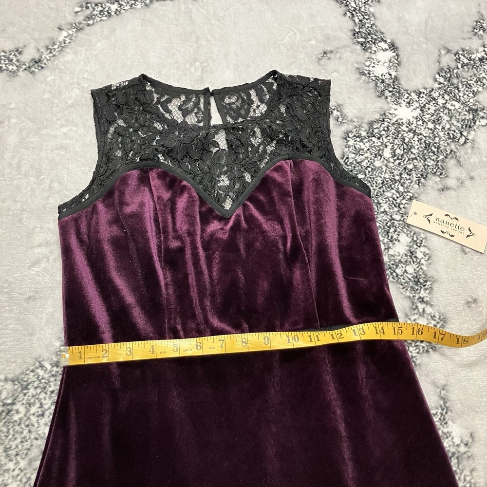 Nanette‎ Lepore Velvet Lace Dress Womens Size 8 Plum Very Black Sleeveless NWT - Picture 3 of 12